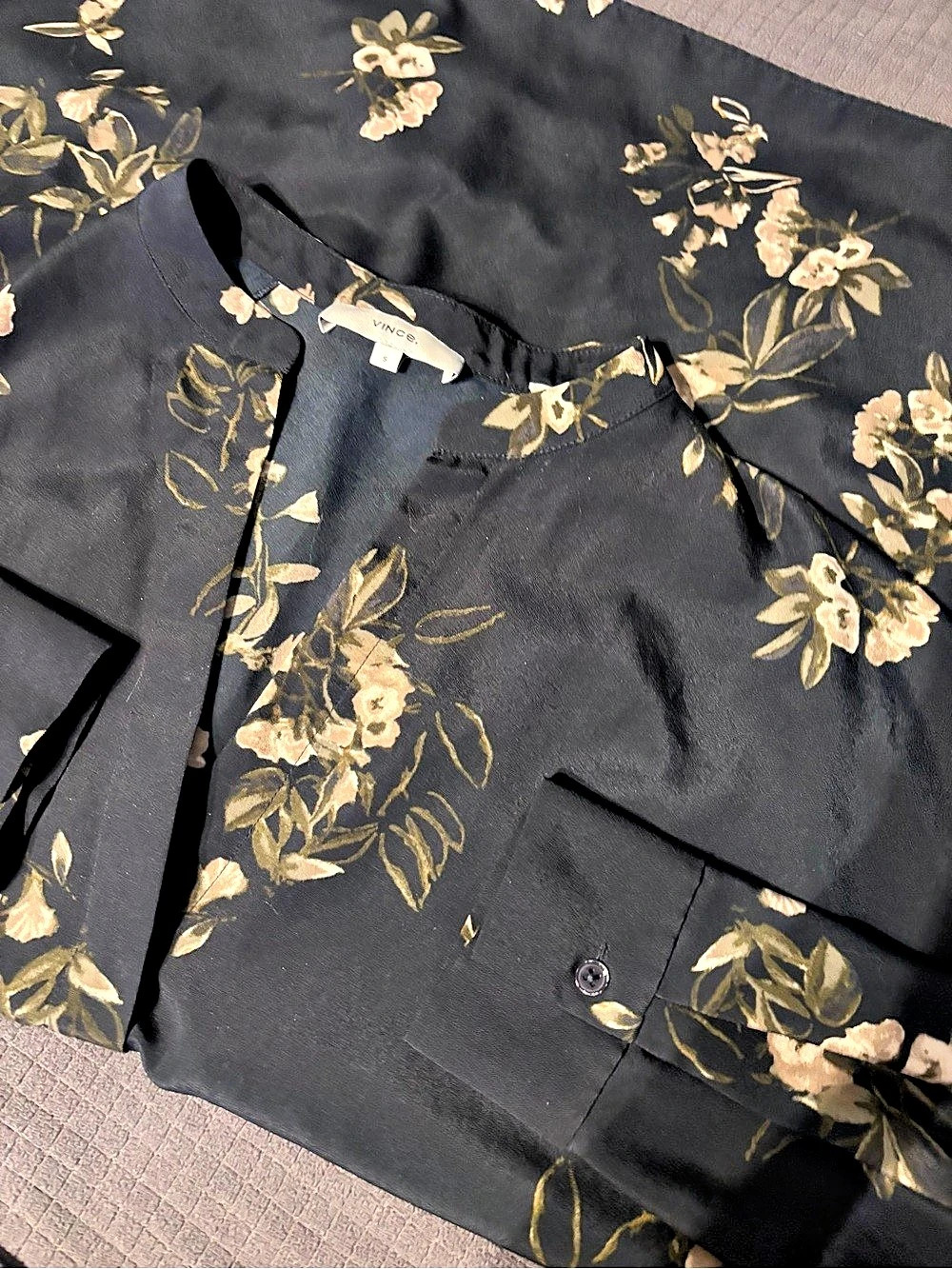 Vince Floral Blouse Black & Gold/Brown Size Small - Picture 7 of 12